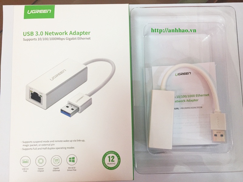 Cáp chuyển USB 3.0 to Lan 10/100/1000Mbps Ugreen 20255 chính hãng